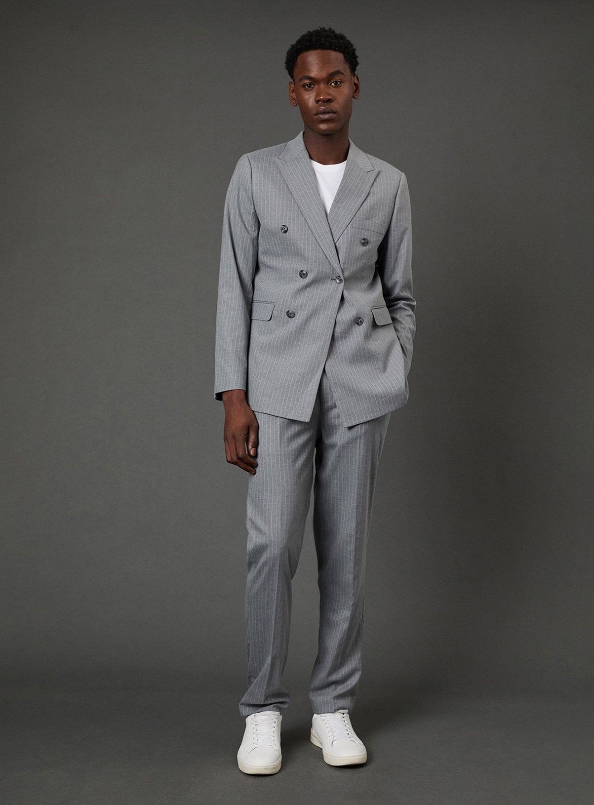 BURTON Grey Pinstripe Double Breasted Blazer 38R - Image 4 thumbnail
